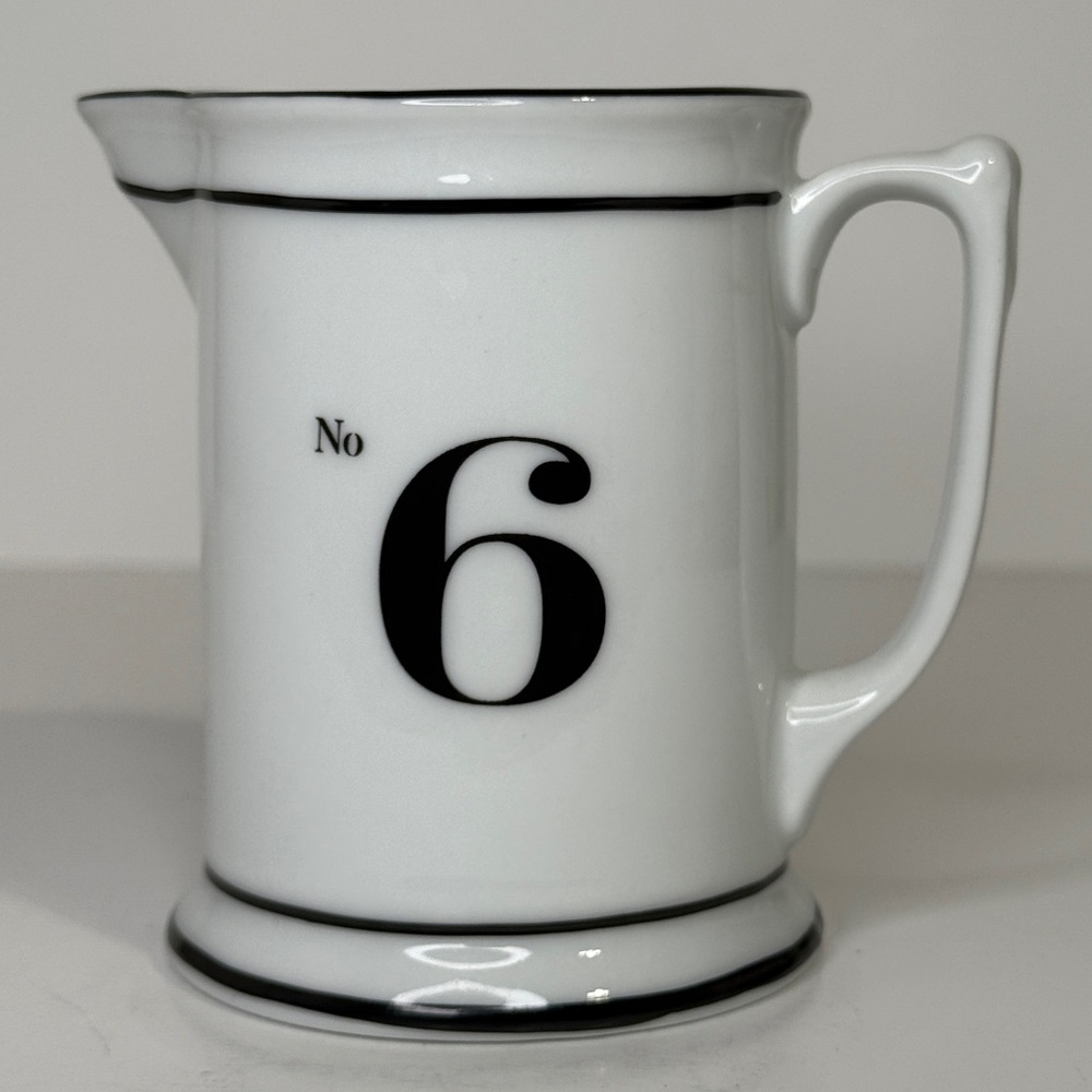 Two’s Co White Ceramic Small Pitcher with Black Number 6